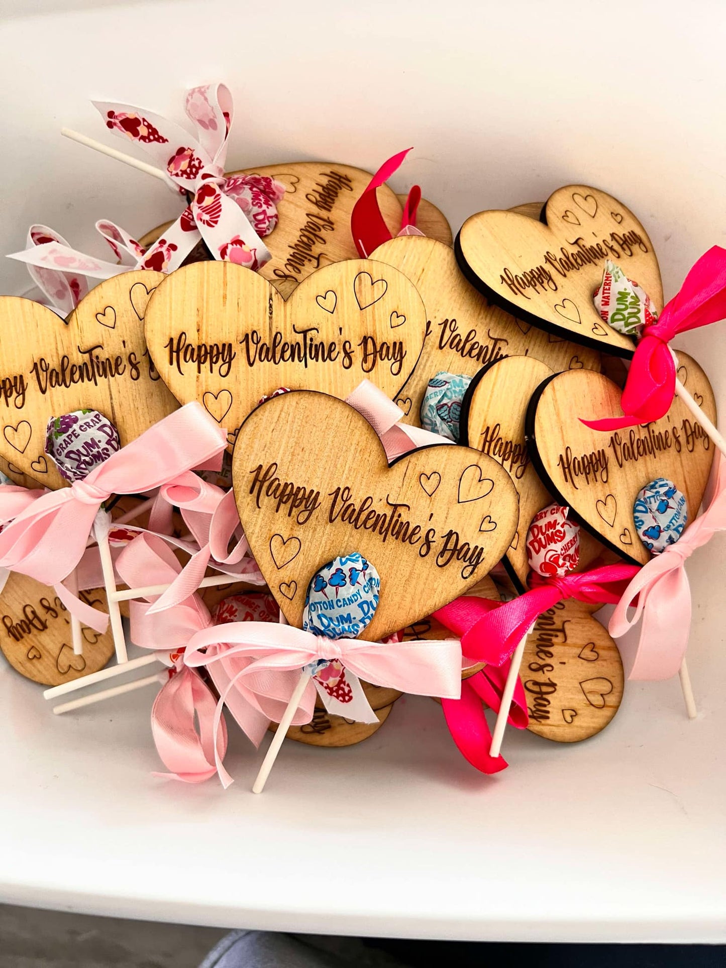 Custom Laser Engraved Wooden Valentines Fillers - Lollipops Suckers