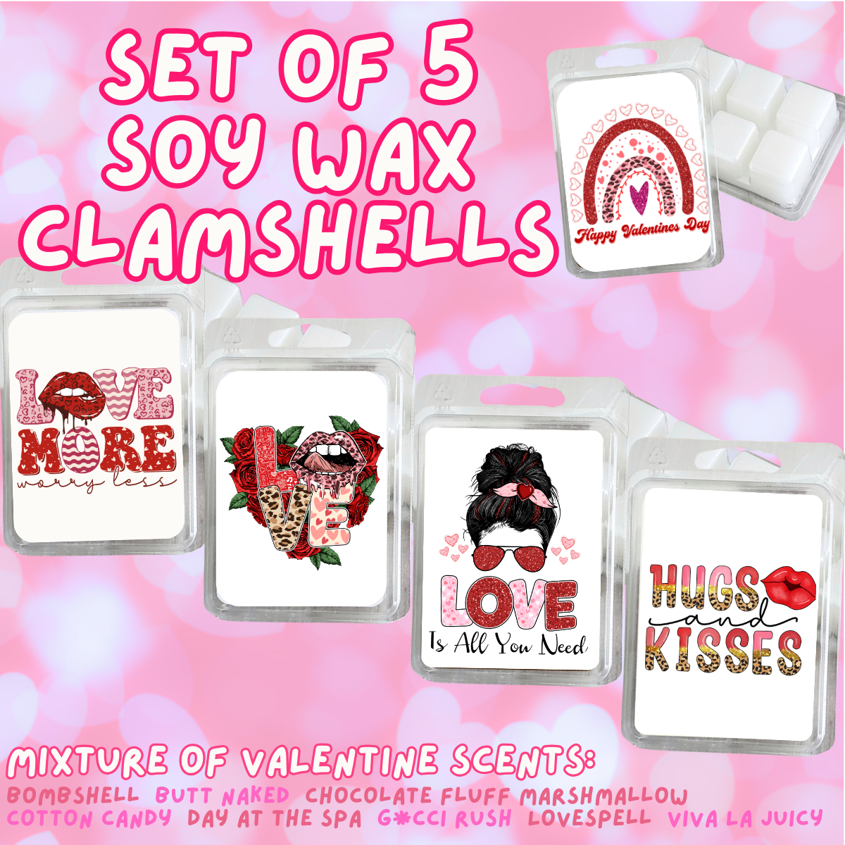 5 Piece Soy Wax Clamshell Set - Valentines #12