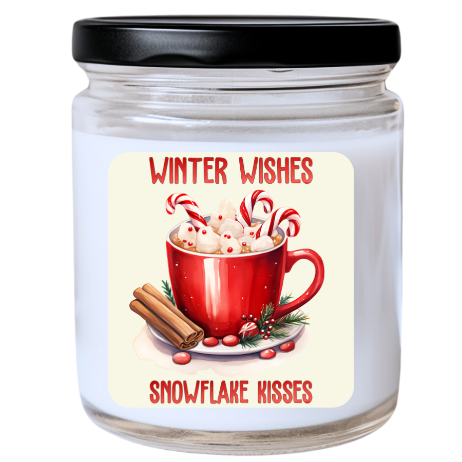 WINTER WISHES; SNOWFLAKE KISSES Candle - Fun Winter Gift, Unique Holiday Candle