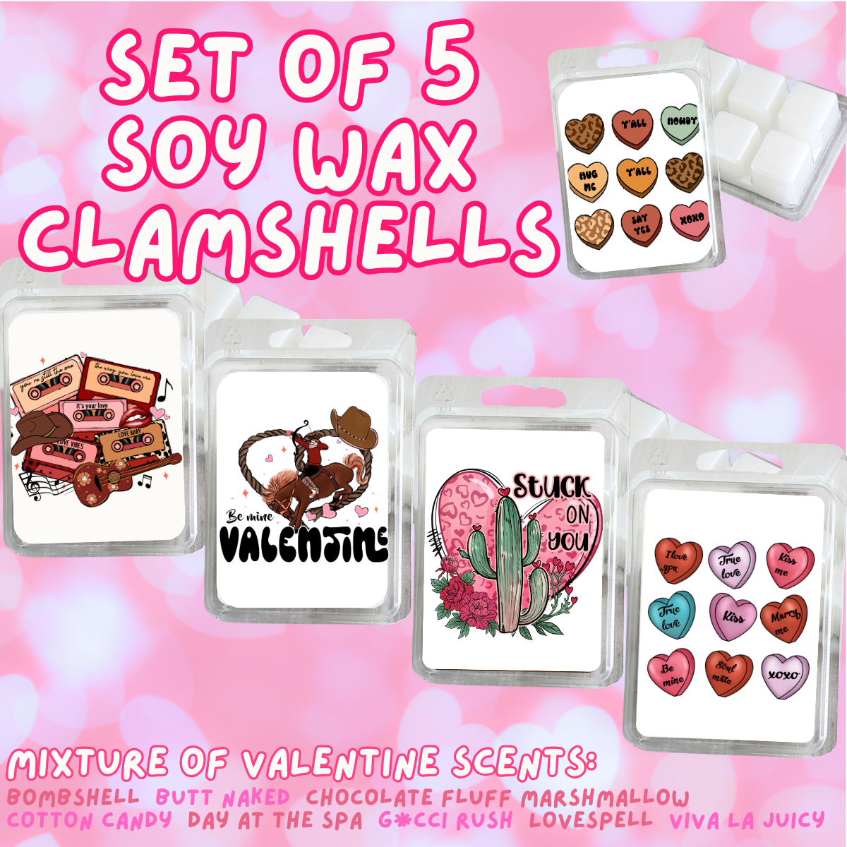 5 Piece Soy Wax Clamshell Set - Valentines #22