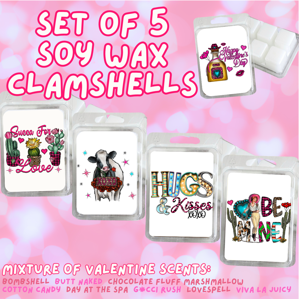 5 Piece Soy Wax Clamshell Set - Valentines #24