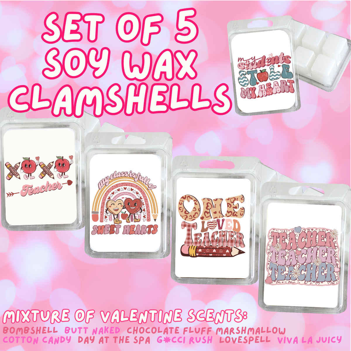 5 Piece Soy Wax Clamshell Set - Valentines #25