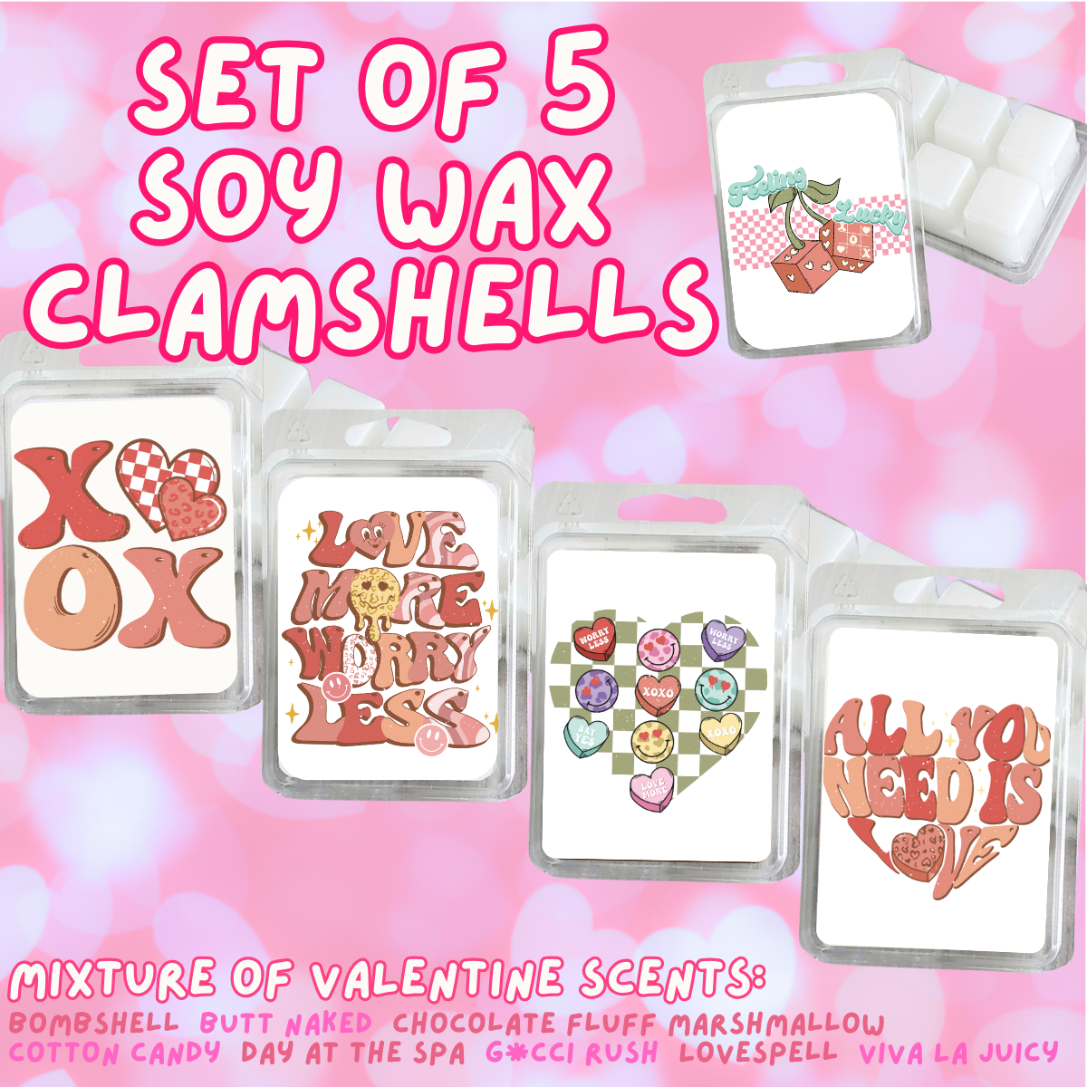 5 Piece Soy Wax Clamshell Set - Valentines #26