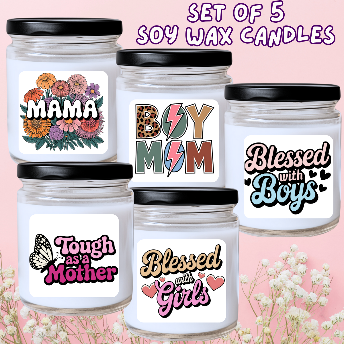 Mother's Day / Spring - 5 Piece Jar Candle Set #28