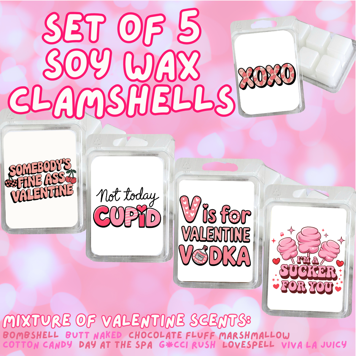 5 Piece Soy Wax Clamshell Set - Valentines #28