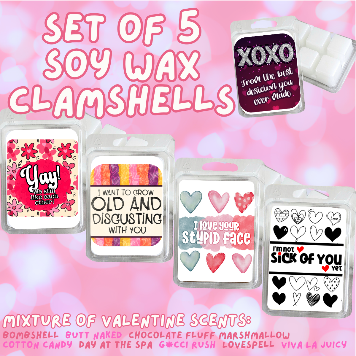 5 Piece Soy Wax Clamshell Set - Valentines #2