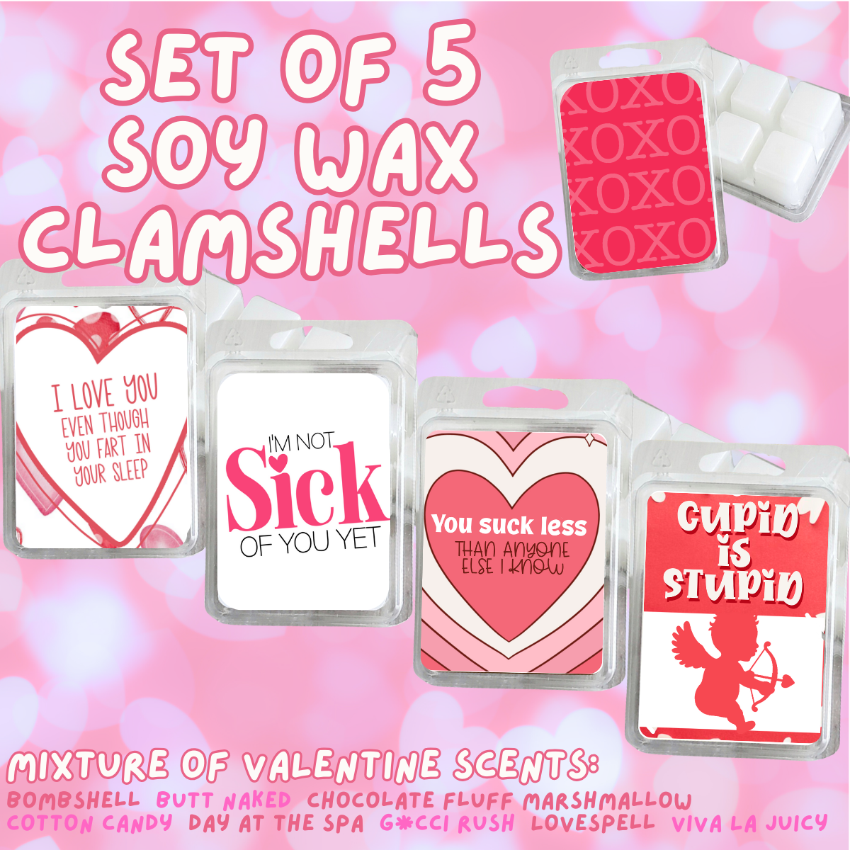 5 Piece Soy Wax Clamshell Set - Valentines #3