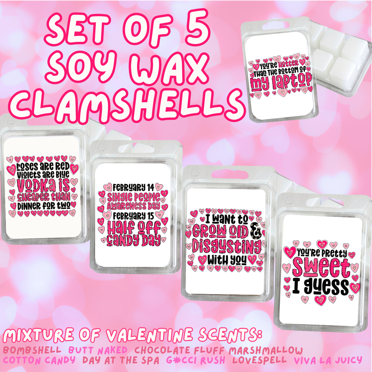 5 Piece Soy Wax Clamshell Set - Valentines #4