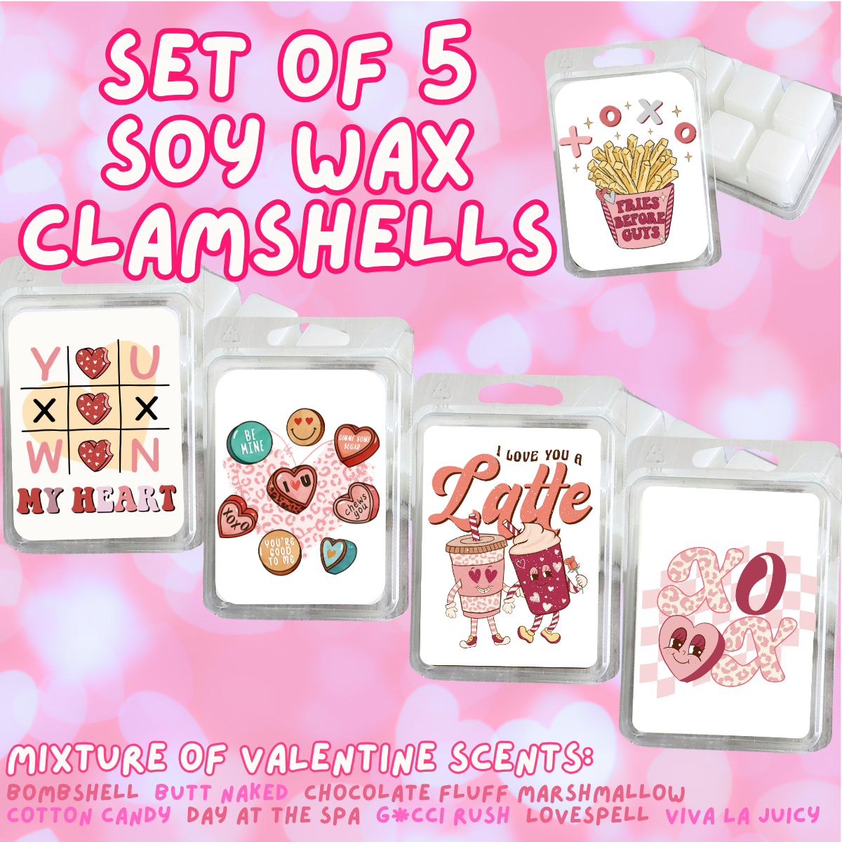 5 Piece Soy Wax Clamshell Set - Valentines #6