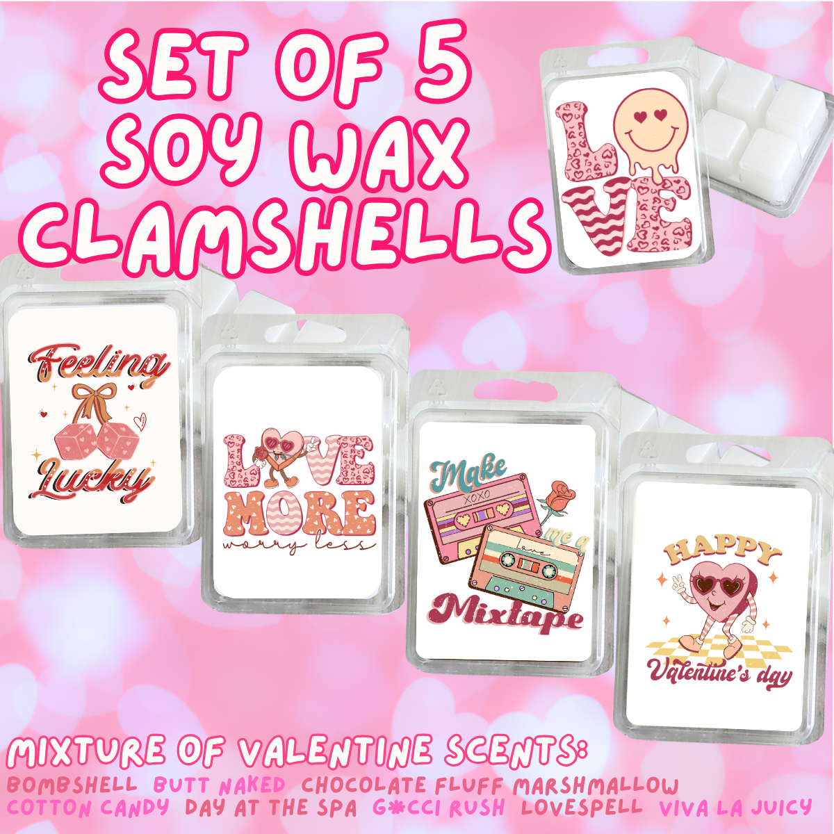 5 Piece Soy Wax Clamshell Set - Valentines #7