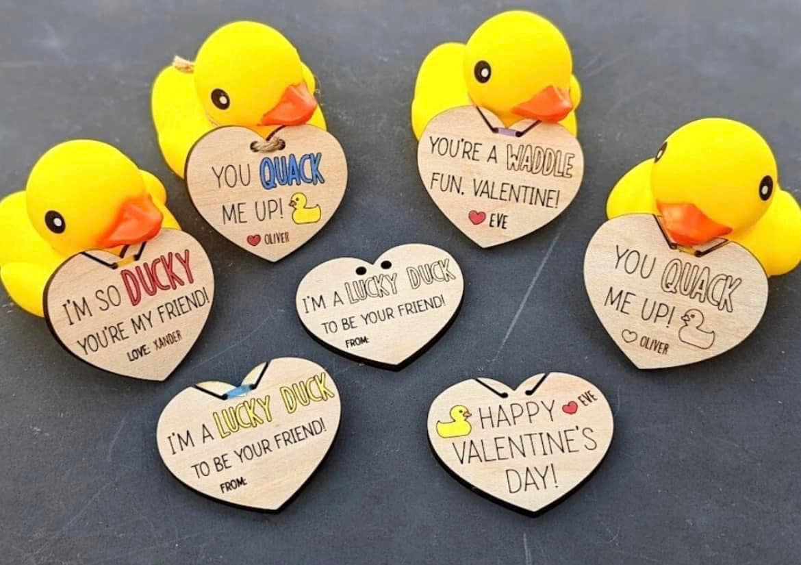 Custom Laser Engraved Wooden Valentines Fillers - Mini Rubber Duck