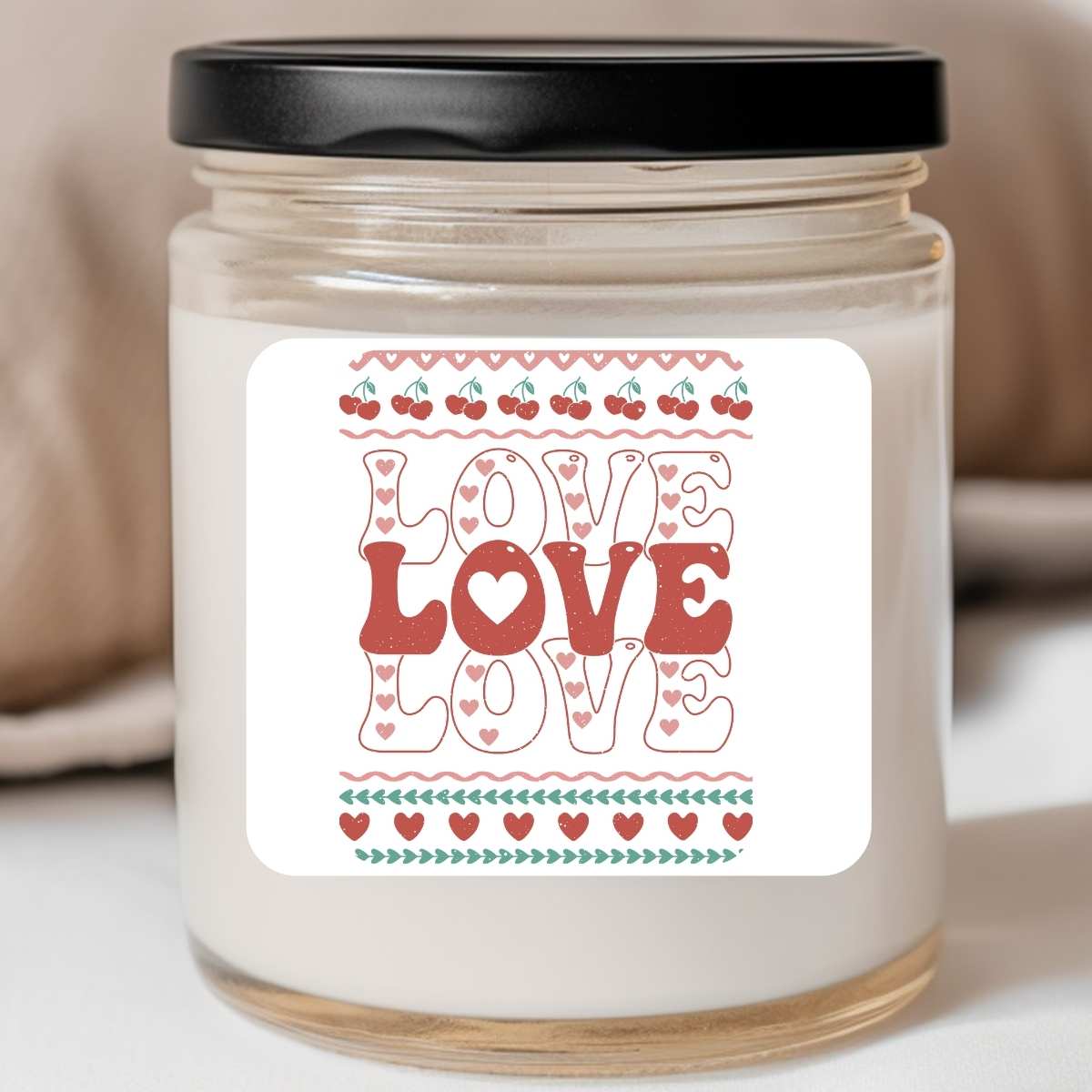 Cherry Love Love Love Valentines Jar Candle