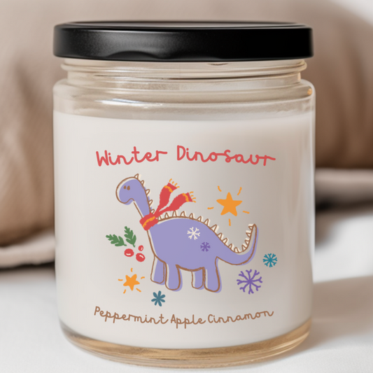 Winter Friends Collection: Dinosaur Organic Soy Wax Candle (Peppermint Apple Cinnamon)