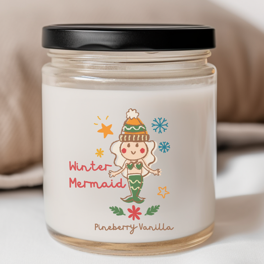 Winter Friends Collection: Mermaid Organic Soy Wax Candle (Pineberry Vanilla)