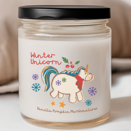 Winter Friends Collection: Unicorn Organic Soy Wax Candle (Vanilla Pumpkin Marshmallow)