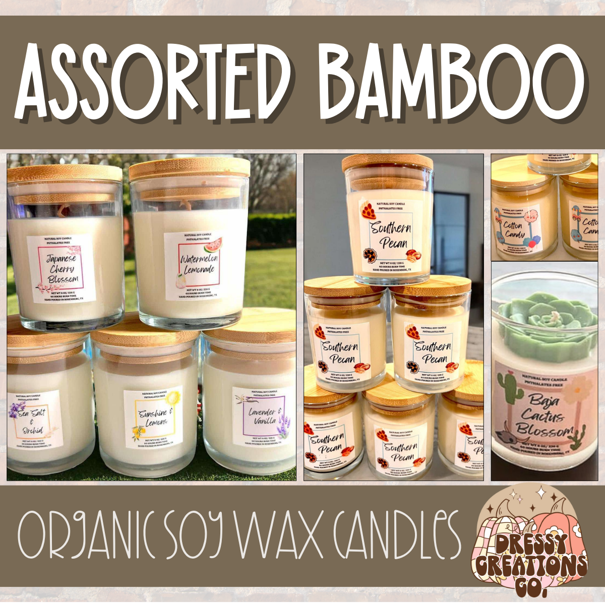 Bamboo Glass Jar Soy Candle - Assorted !MOQ 6!