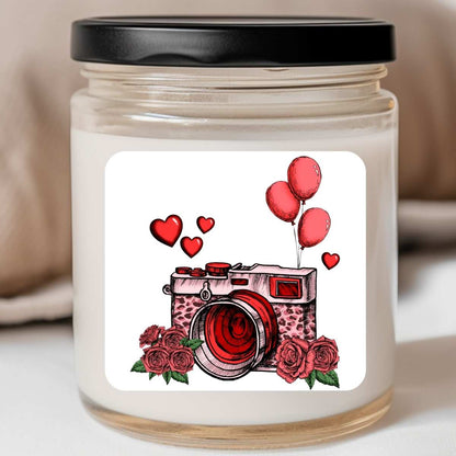 Floral Heart Balloon Camera Valentines Jar Candle