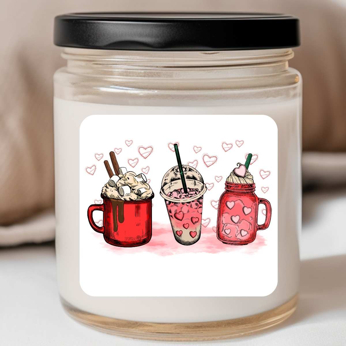 Food - Valentine Beverages Hearts Valentines Jar Candle