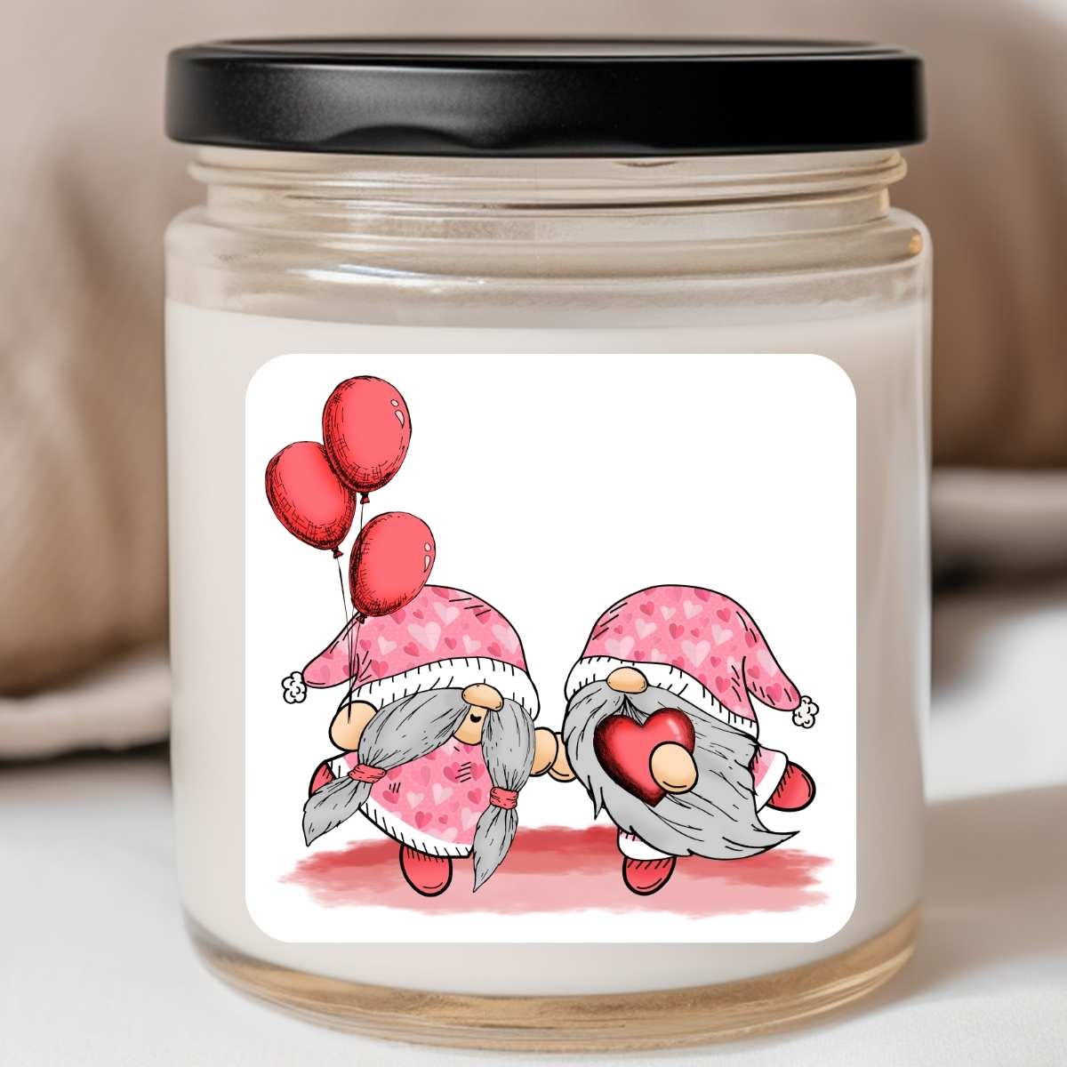 Gnome Balloon Heart Love Valentines Jar Candle