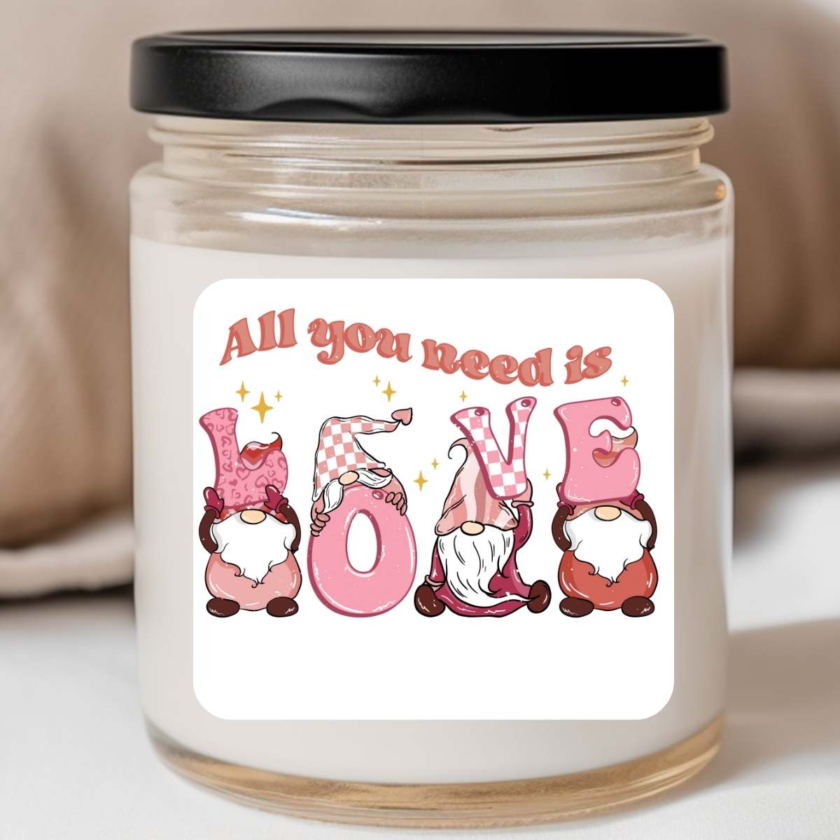 Gnomes - All You Need is Love Valentines Jar Candle