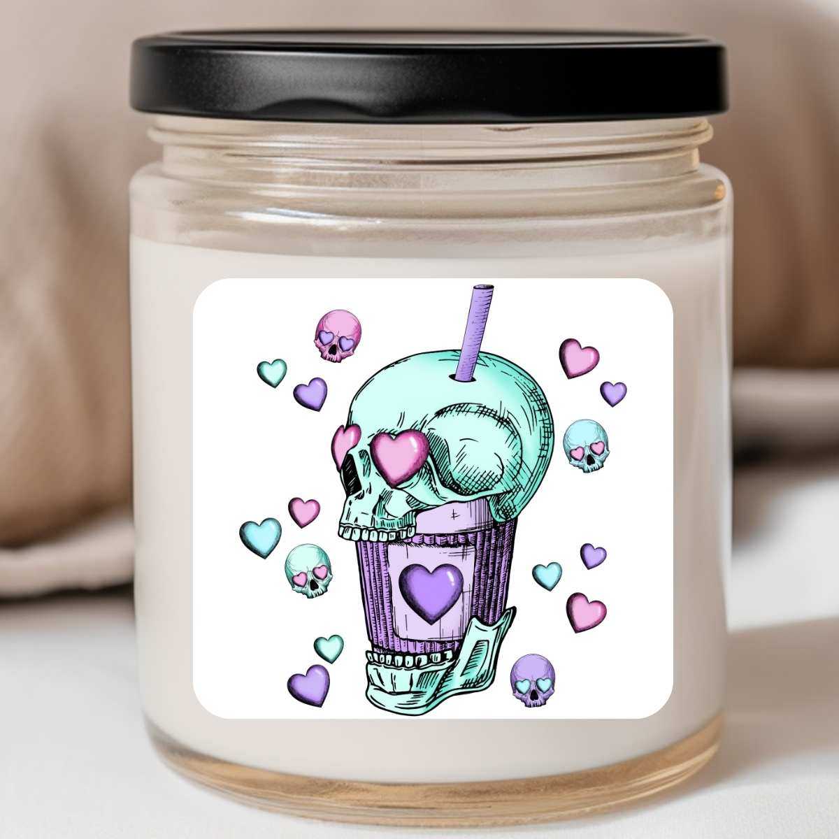 Goth - Bubble Hearts Skeleton Cup Valentines Jar Candle