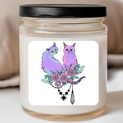 Goth - Purple Cats Roses Floral Valentines Jar Candle