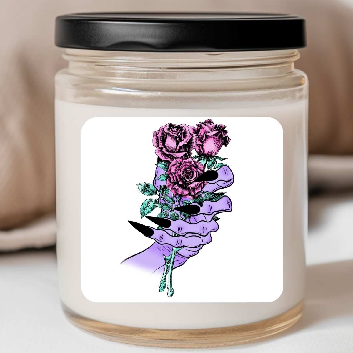 Goth - Purple Hand Roses Valentines Jar Candle