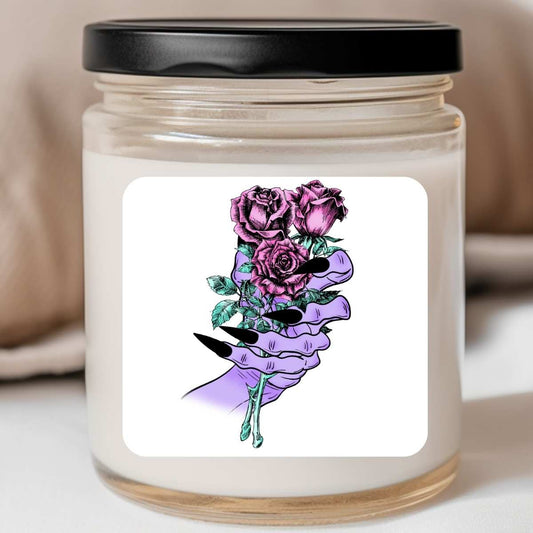 Goth - Purple Hand Roses Valentines Jar Candle