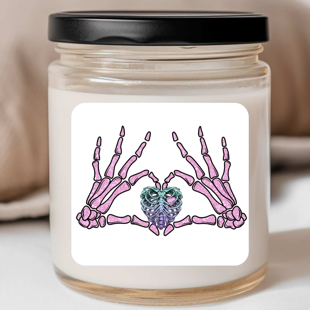 Goth - Skeleton Heart Hands Valentines Jar Candle