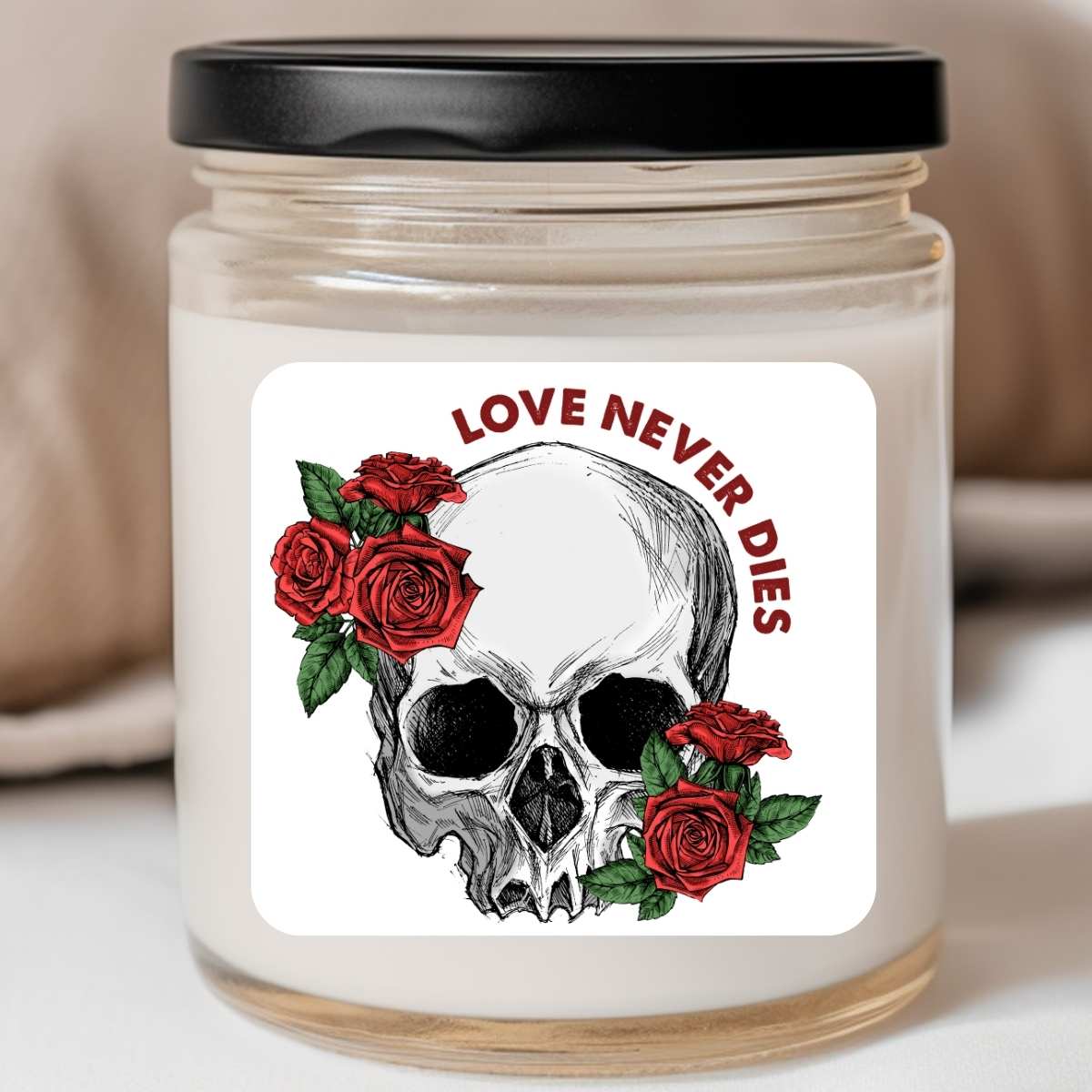 Goth - Skeleton Rose Love Never Dies Valentines Jar Candle