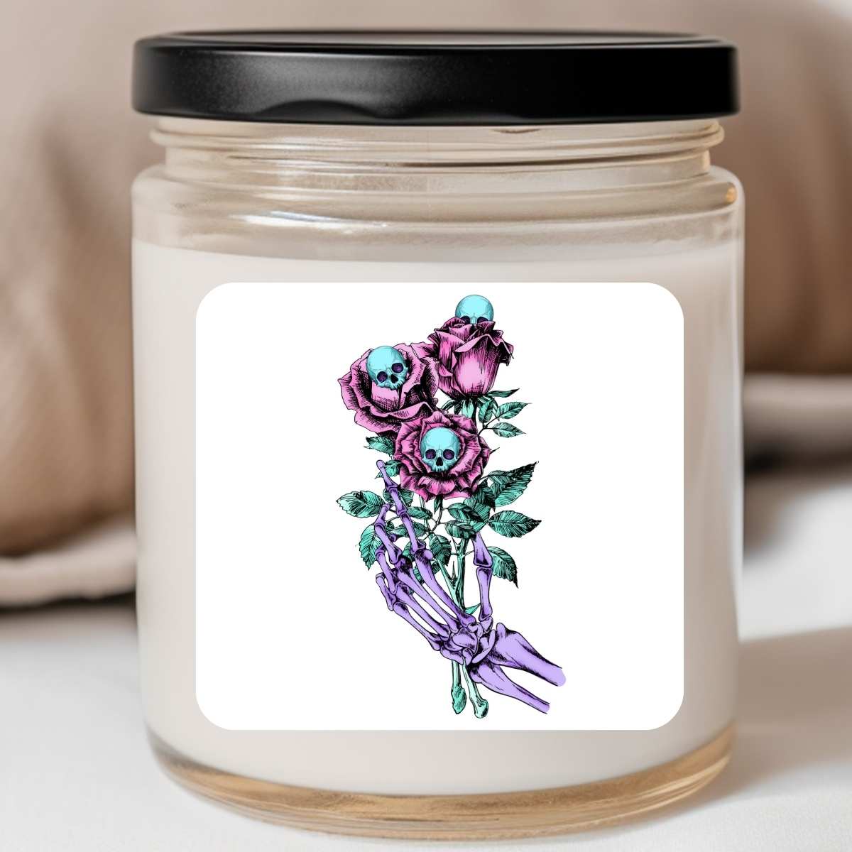 Goth - Skeleton Roses Valentines Jar Candle