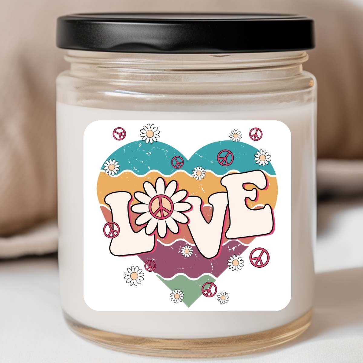 Groovy - Squiggle Floral Retro Heart Valentines Jar Candle