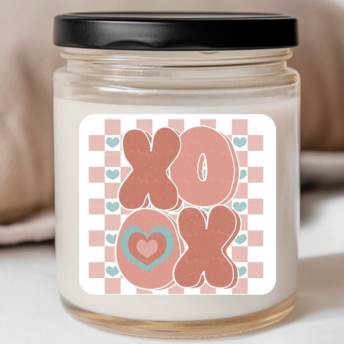 Groovy - XOXO Checkerboard Teal Valentines Jar Candle