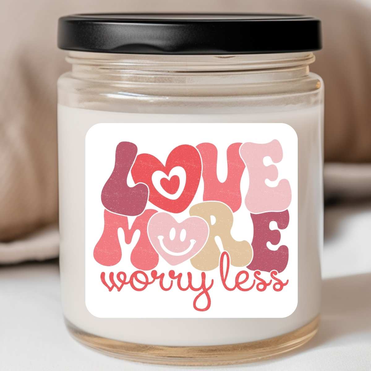 Love More Worry Less Valentines Jar Candle