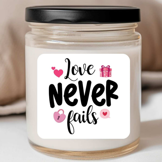 Love Never Fails Valentines Jar Candle