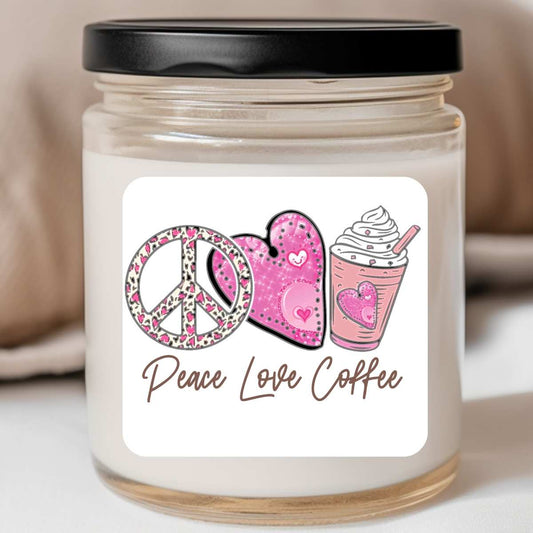 Peace Love Coffee Heart Valentines Jar Candle