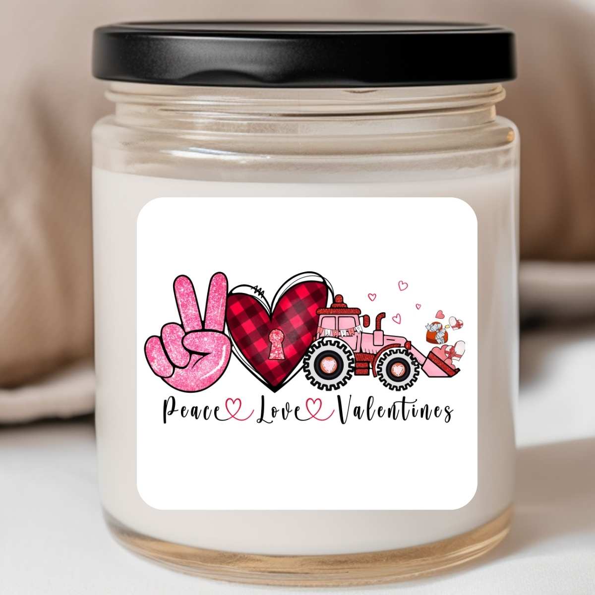 Peace Love Valentines Plaid Valentines Jar Candle