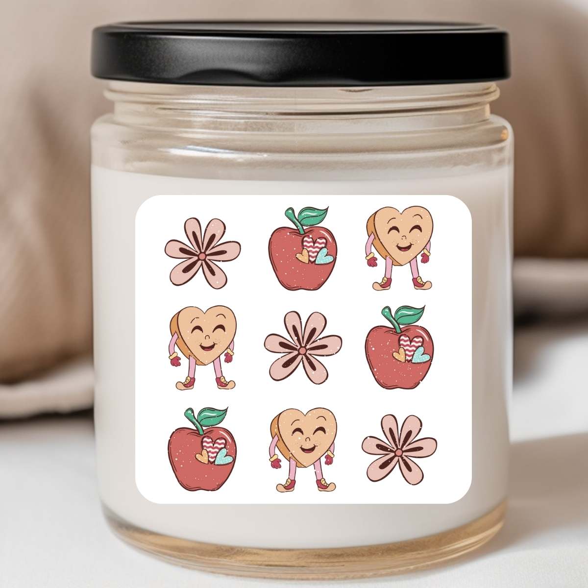 Teacher - Happy Heart Apple Flower Valentines Jar Candle