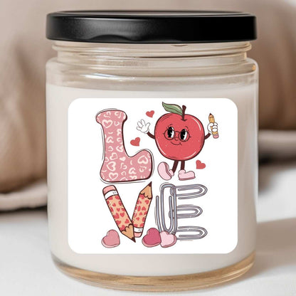 Teacher - LOVE Apple Pencil Leopard Western Valentines Jar Candle