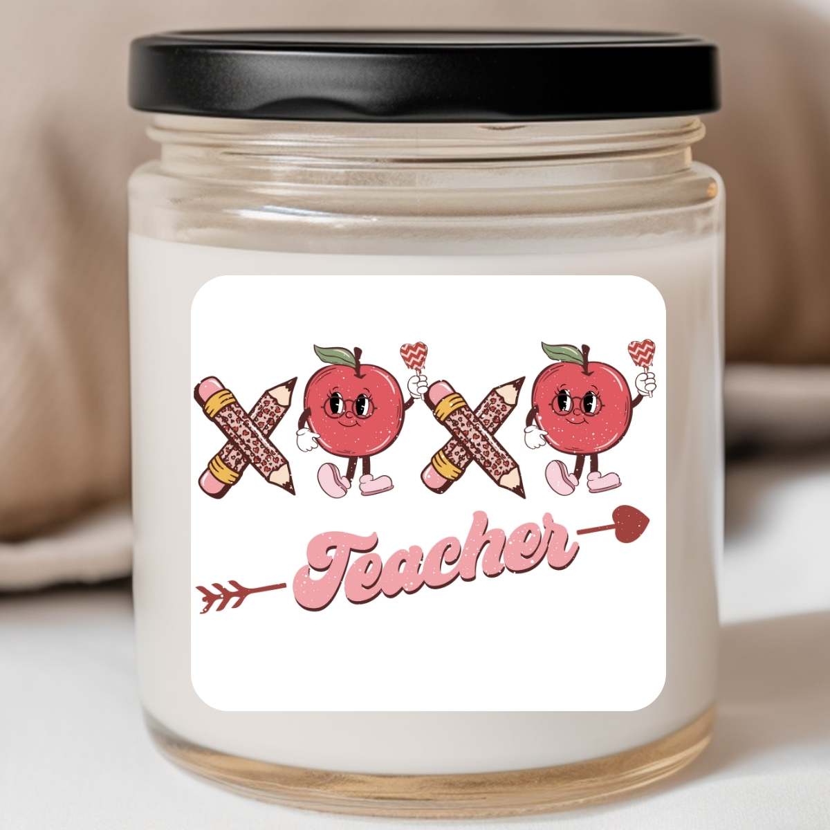 Teacher - XOXO Pencil Apple (3) Valentines Jar Candle