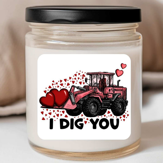 Tractor Hearts I Dig You Valentines Jar Candle