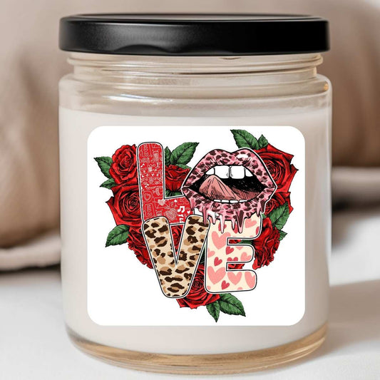 Western - Love Leopard Lips Roses Valentines Jar Candle