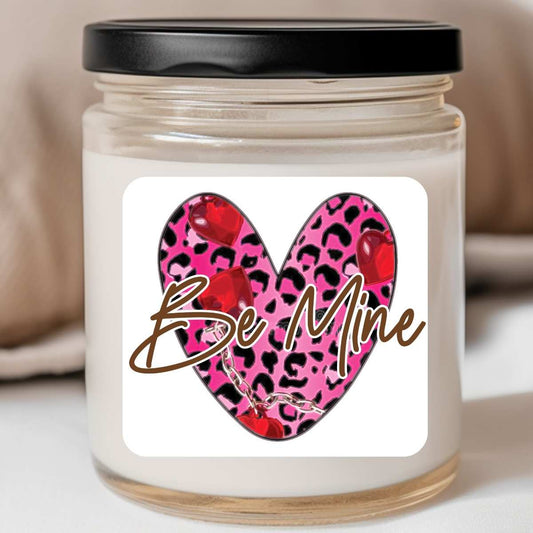 Western - Pink Leopard Heart Be Mine Valentines Jar Candle