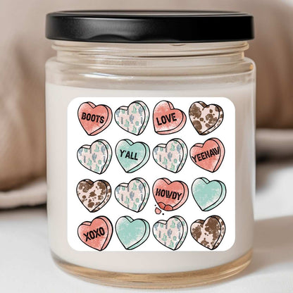 Western Conversation Hearts Love Valentines Jar Candle