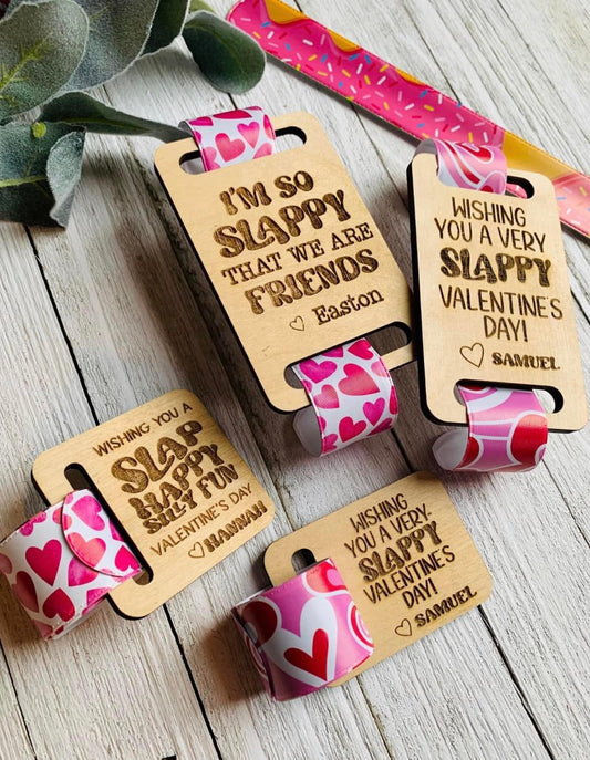 Custom Laser Engraved Wooden Valentines Fillers - Slap Bracelet