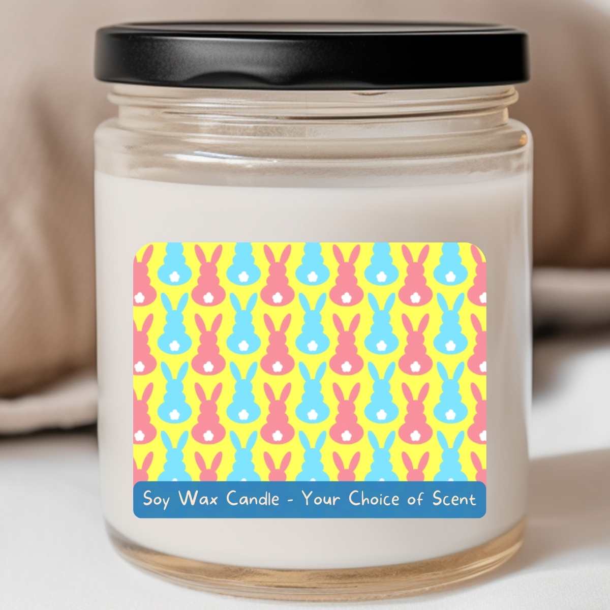 Bunny Print Yellow/Coral/Teal - Easter 8oz Jar Candle (#113)