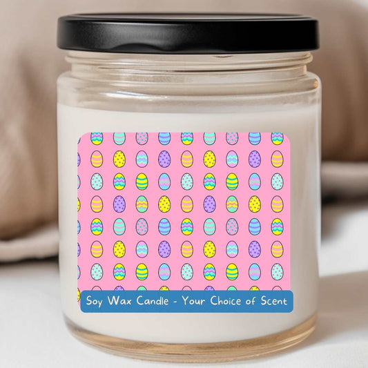 BRIGHT PINK Cartoon Egg Grid - Easter 8oz Jar Candle (#137)